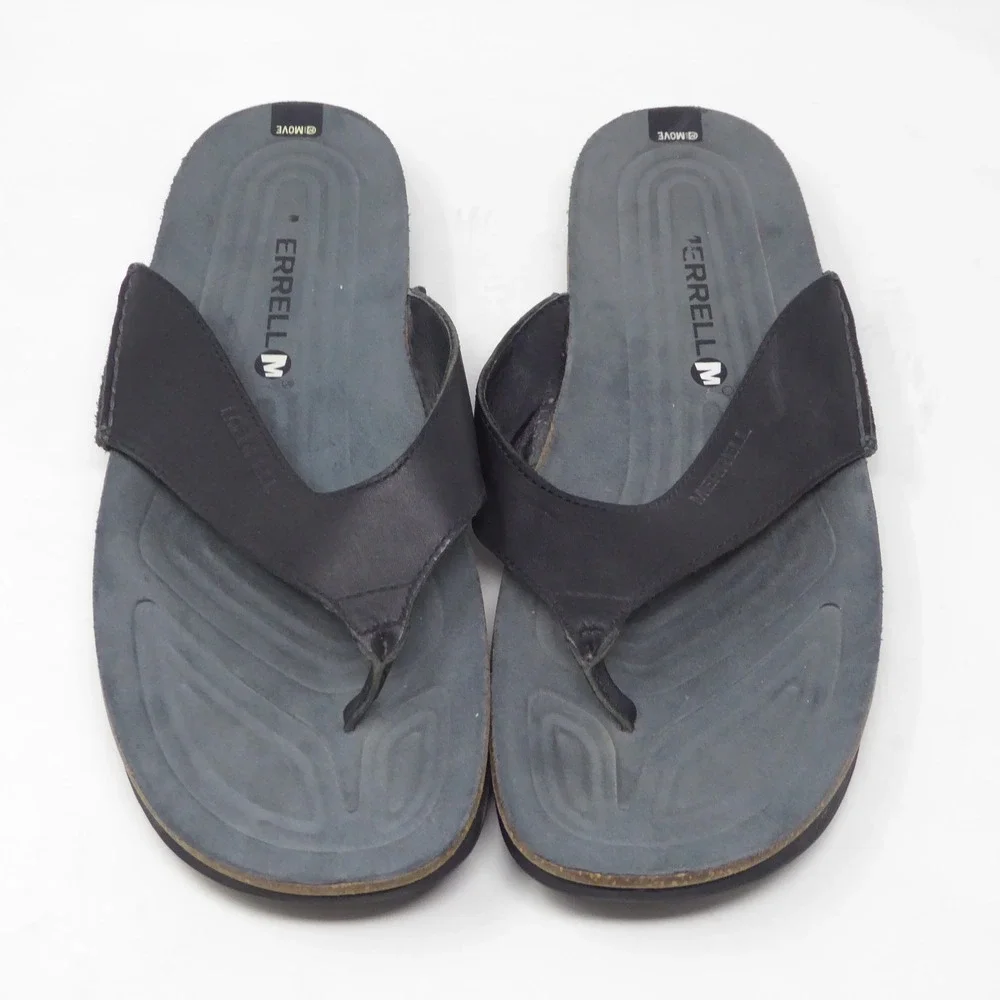 Merrell Mens Veron Post Sandals Black Leather Thong Flip Flops Size 11 J91305